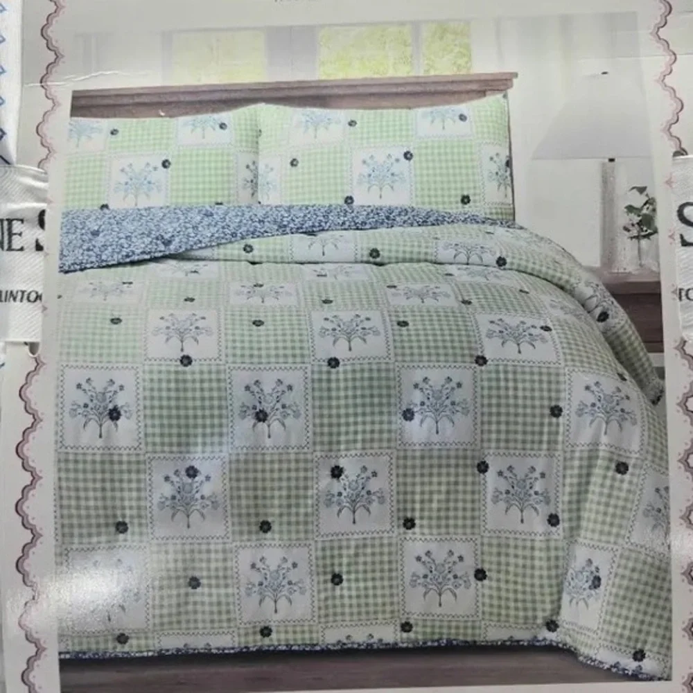 NWT Gunne Sax by Jessica McClintock King Floral Ruffle Plush Comforter Quilt Set